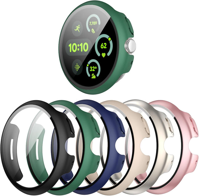 [6-Pack] Case for Google Pixel Watch 3 45mm (2024 New), Hard PC Shockproof Bumper Cover with Tempered Glass Screen Protector for Google Pixel Watch 3 45mm