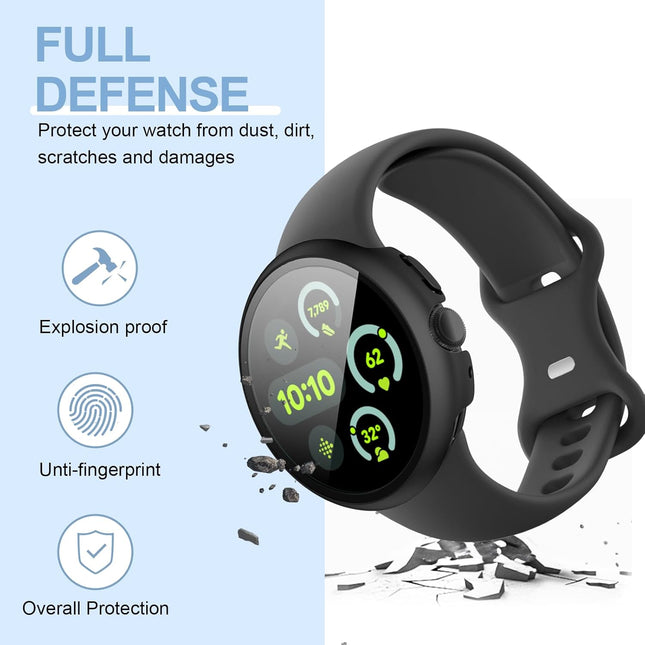 [6-Pack] Case for Google Pixel Watch 3 45mm (2024 New), Hard PC Shockproof Bumper Cover with Tempered Glass Screen Protector for Google Pixel Watch 3 45mm