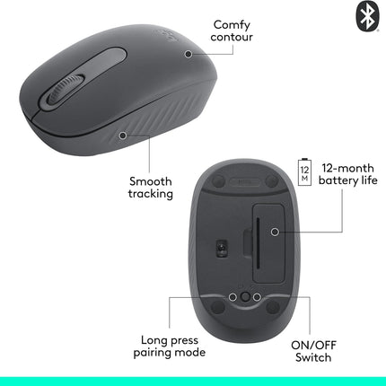 Logitech M196 Bluetooth Wireless Mouse, Compact and Portable Mouse for Laptops, Tablets and More, 12-Month Battery, Smooth Tracking, Compatible with PC and Mac, Windows and macOS - Graphite