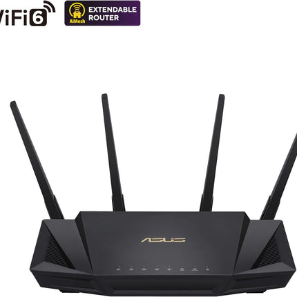 ASUS RT-AX3000 Ultra-Fast Dual Band Gigabit Wireless Router - Next Gen WiFi 6, Adaptive QoS, and AiProtection by Trend Micro | 1x WAN, 4x 1G LAN, 1x USB 3.0 - AiMesh Compatible