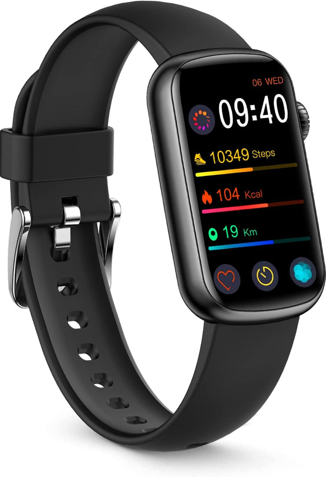 FITVII Slim Fitness Tracker with Blood Oxygen, Blood Pressure, 24/7 Heart Rate and Sleep Tracking, IP68 Waterproof Activity Trackers and Smart Watches with Step Tracker, Pedometer for Women Men(Black)