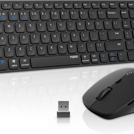 RAPOO Multi Device Bluetooth 2.4G Wireless Keyboard and Mouse Combo for Mac OS, Rechargeable Slim Silent Keyboards 1600 DPI Mouse for Laptop/MacBook Pro/Air, iMac, iPhone, iPad Pro/Air/Mini