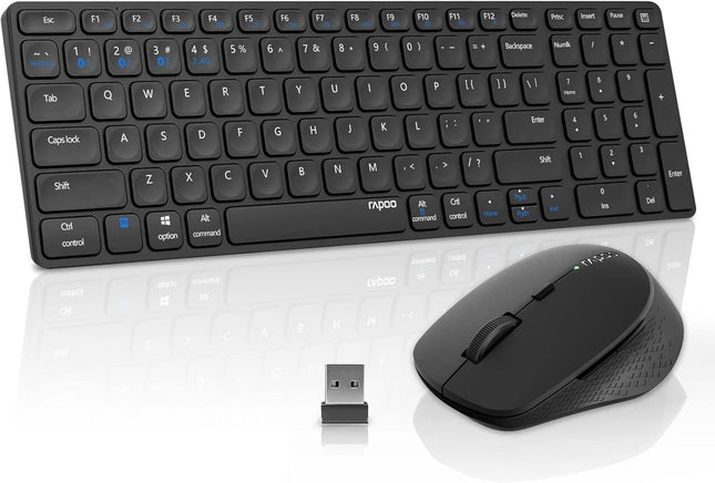 RAPOO Multi Device Bluetooth 2.4G Wireless Keyboard and Mouse Combo for Mac OS, Rechargeable Slim Silent Keyboards 1600 DPI Mouse for Laptop/MacBook Pro/Air, iMac, iPhone, iPad Pro/Air/Mini