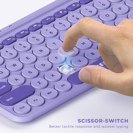 seenda Purple Wireless Keyboard with USB A/C Receiver, Rechargeable Full Size Retro Round Key Slim Keyboard for Windows PC