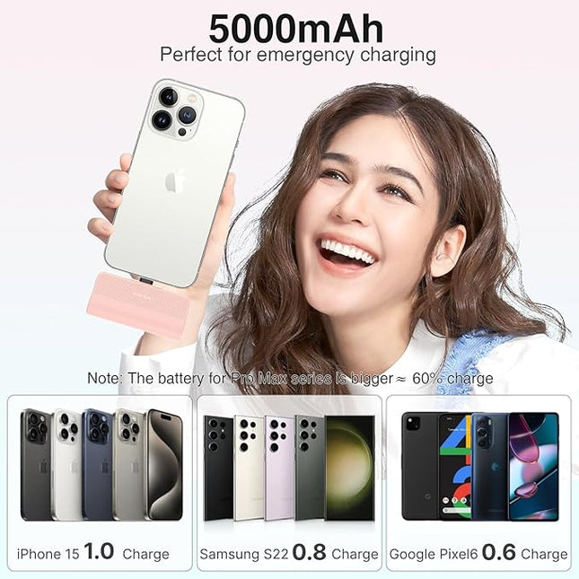 KKD Portable Charger for iPhone 15/16 Power Bank,【New Upgrade】 5000mAh USB-C Portable Phone Charger with 15W Fast Charging for iPhone 15 Pro/15 Plus/15 Promax/16 Pro/16 Promax/Samsung/Andriod-Pink