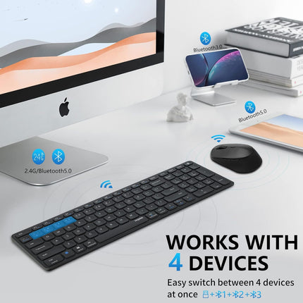 RAPOO Multi Device Bluetooth 2.4G Wireless Keyboard and Mouse Combo for Mac OS, Rechargeable Slim Silent Keyboards 1600 DPI Mouse for Laptop/MacBook Pro/Air, iMac, iPhone, iPad Pro/Air/Mini