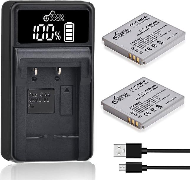 NB-4L Battery and LED Display Charger for Canon PowerShot ELPH 100 HS 300 HS 330 HS 310 HS SD1000 SD1100 is SD1400 is SD200 SD30 SD300 SD40 SD400 SD600 SD750