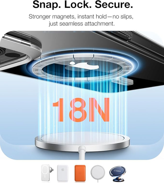 TORRAS Magnetic Kickstand for iPhone 15 Pro Case, [Compatible with MagSafe] [Built-in Camera Stand], Dual Camera Protection Mil-Grade Shockproof Anti-Yellowing Kickstand Case, Crystal Clear, 6.1"