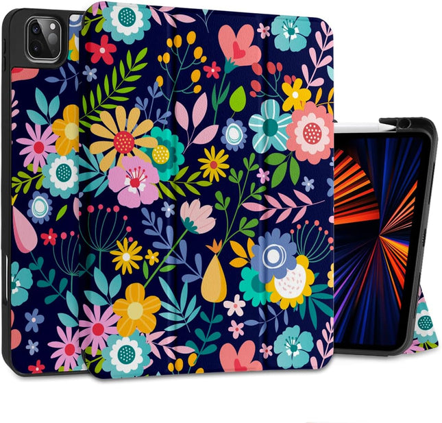DONGKE Case for iPad Pro 11 inch (4th, 3rd, 2nd & 1st Gen) 2022 2021 2020 2018, Trifold Stand + Pencil Holder + Auto Wake/Sleep + Soft TPU Protective Stand Back Cover, Florals