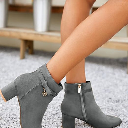 Coutgo Women's Ankle Boots Chunky Block Low Heel Vintage Tie Knot Booties Shoes with Side Zipper,Size11