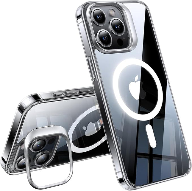 TORRAS Magnetic Kickstand for iPhone 15 Pro Case, [Compatible with MagSafe] [Built-in Camera Stand], Dual Camera Protection Mil-Grade Shockproof Anti-Yellowing Kickstand Case, Crystal Clear, 6.1"
