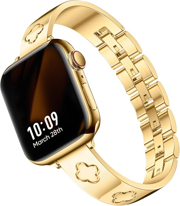 Missair Compatible with Apple Watch Band 38mm 40mm 41mm 42mm 44mm 45mm 46mm 49mm, Four Leaf Lucky Bracelet Women Dressy Stainless Steel Metal Clover Strap for iWatch Series 10 9 8 7 6 5 4 3 SE Ultra