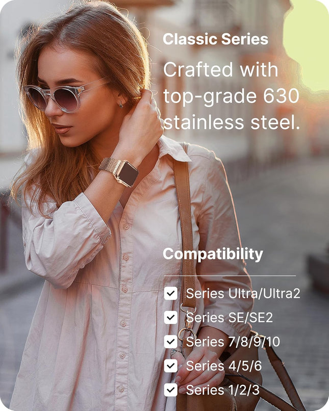 Fullmosa Compatible Apple Watch Metal Band 42mm(Series 10), Stainless Steel Mesh Loop Magnetic Clasp iWatch Band with TPU Case for Apple Watch Series 10 for women (Rose Gold)