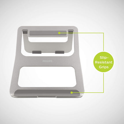 Philips Ultra-Thin Portable Laptop Stand, Vented Aluminum Design, Slip Resistant, Space Saving Style, Work from Home, Office, Travel, Notebook Holder, Ergonomic, DLK0100M/37