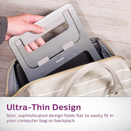 Philips Ultra-Thin Portable Laptop Stand, Vented Aluminum Design, Slip Resistant, Space Saving Style, Work from Home, Office, Travel, Notebook Holder, Ergonomic, DLK0100M/37