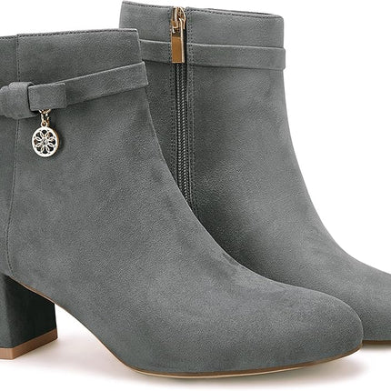 Coutgo Women's Ankle Boots Chunky Block Low Heel Vintage Tie Knot Booties Shoes with Side Zipper,Size11
