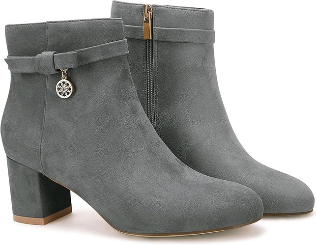 Coutgo Women's Ankle Boots Chunky Block Low Heel Vintage Tie Knot Booties Shoes with Side Zipper,Size11