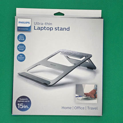 Philips Ultra-Thin Portable Laptop Stand, Vented Aluminum Design, Slip Resistant, Space Saving Style, Work from Home, Office, Travel, Notebook Holder, Ergonomic, DLK0100M/37