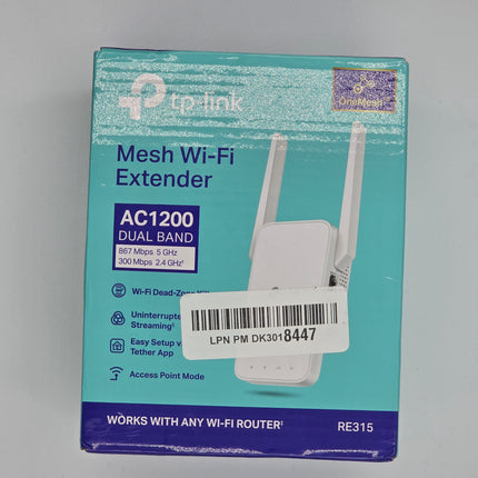 TP-Link AC1200 WiFi Extender, 2024 Wirecutter Best WiFi Extender, 1.2Gbps home signal booster, Dual Band 5GHz/2.4GHz, Covers Up to 1500 Sq.ft and 30 Devices ,support Onemesh, One Ethernet Port (RE315)